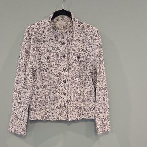 Christopher & Banks White With Black graphics Cotton Jacket Women's Size Medium